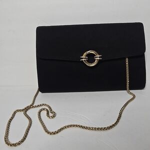 RODO Italy Black Satin Gold/Rhinestone Evening bag With Crossbody Chain